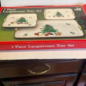 Vintage and NIB 3-piece Lacquerware Tray Set
